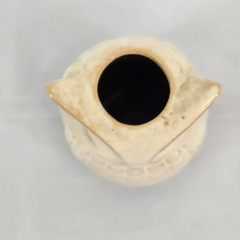 Vintage Style Ceramic Owl Figurine Bud Vase Cream‎ Beige Speckled Glaze 5 Inch